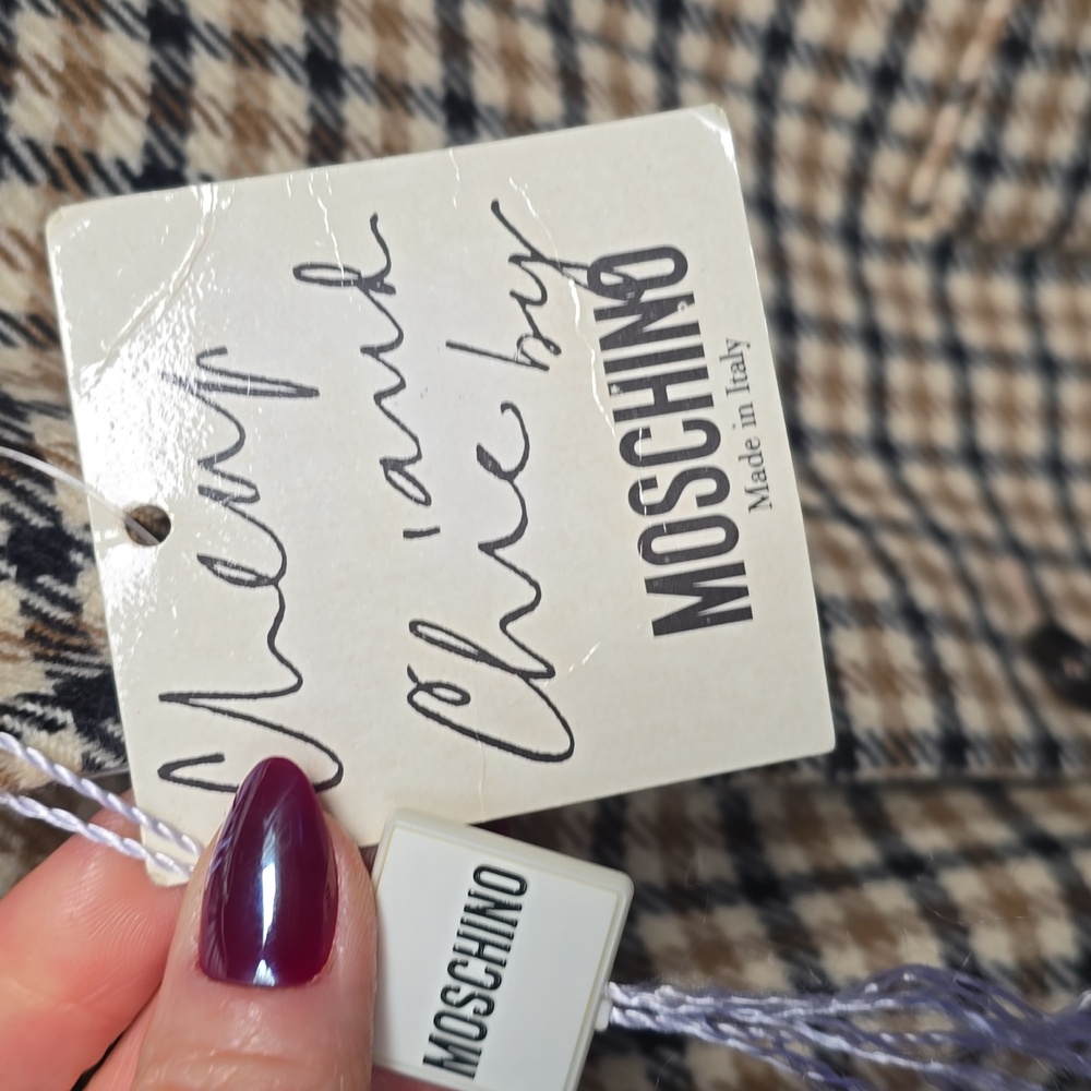Moschino Cheap and Chic Wool Plaid Leather Collar Blazer Mens 48 - Picture 5 of 12